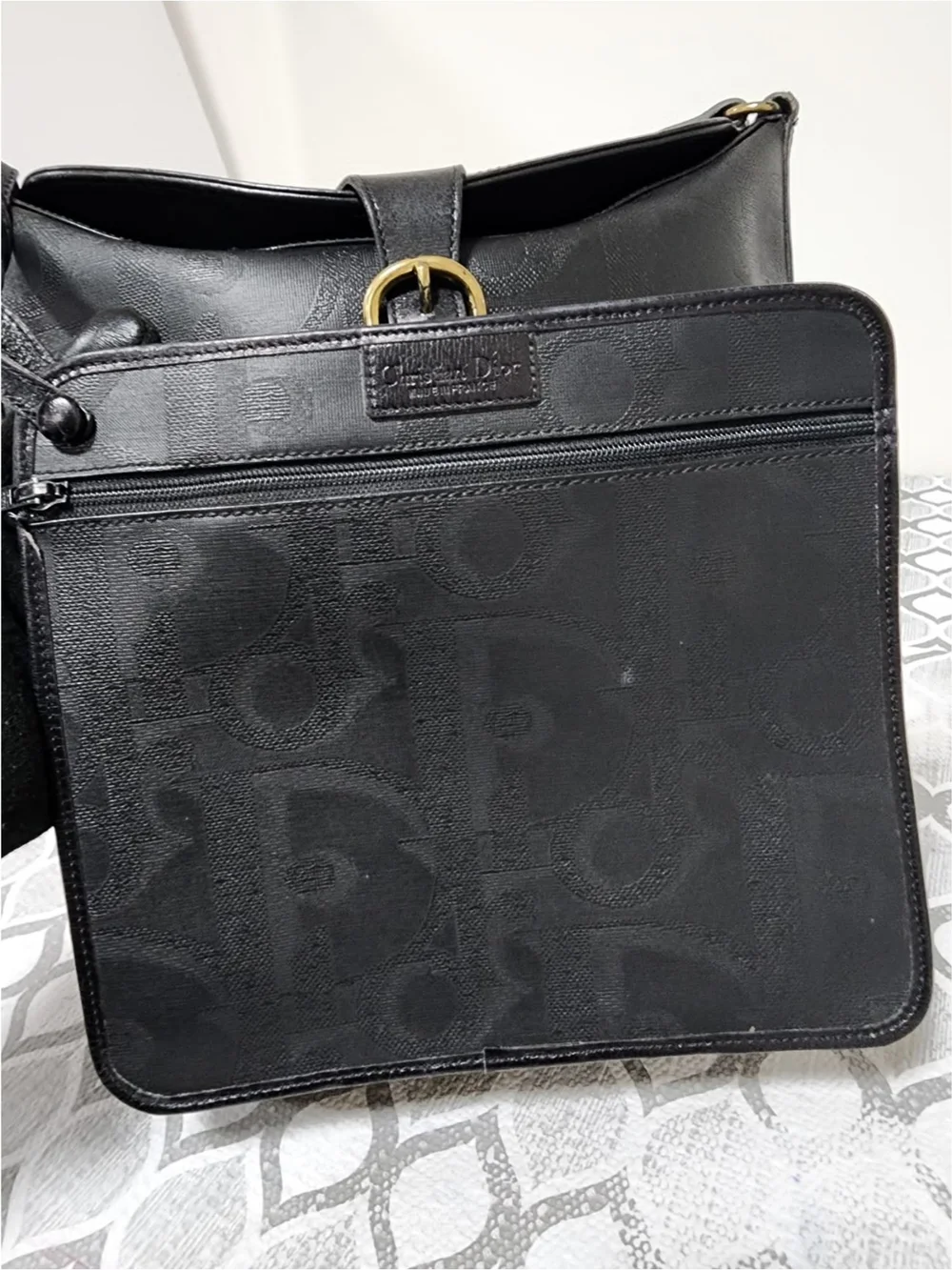 Christian Dior Embossed Trotter Leather Bucket Bag with Pochette